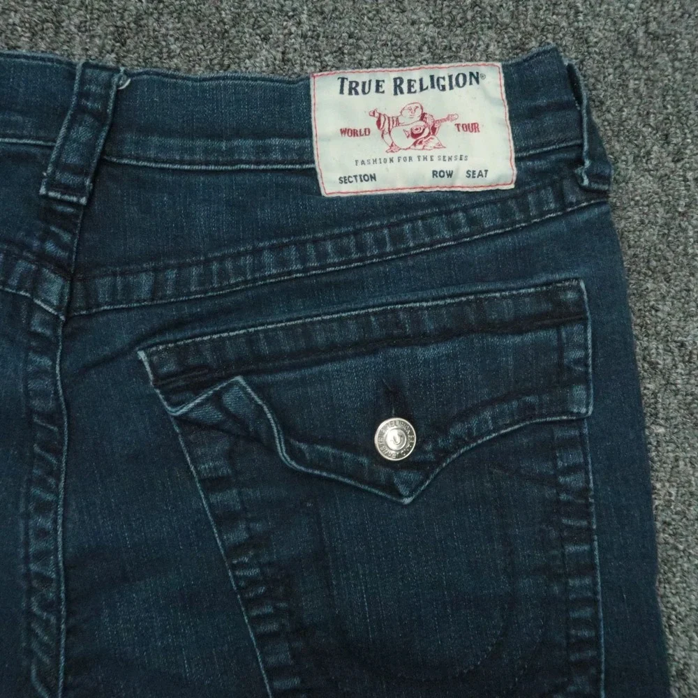 True Religion Shorts Mens 36 Blue Ricky Relaxed Straight Flaps Cut Off Dark Wash